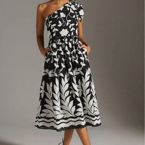 Anthropologie One-Shoulder Midi Dress Size 18W Black & White